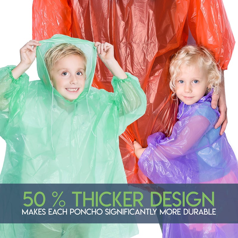 Lingito Rain Ponchos Family Pack | 12-Piece Emergency Drawstring Hood Poncho for Children and Adults | Lightweight Reusable or Disposable - Image 4